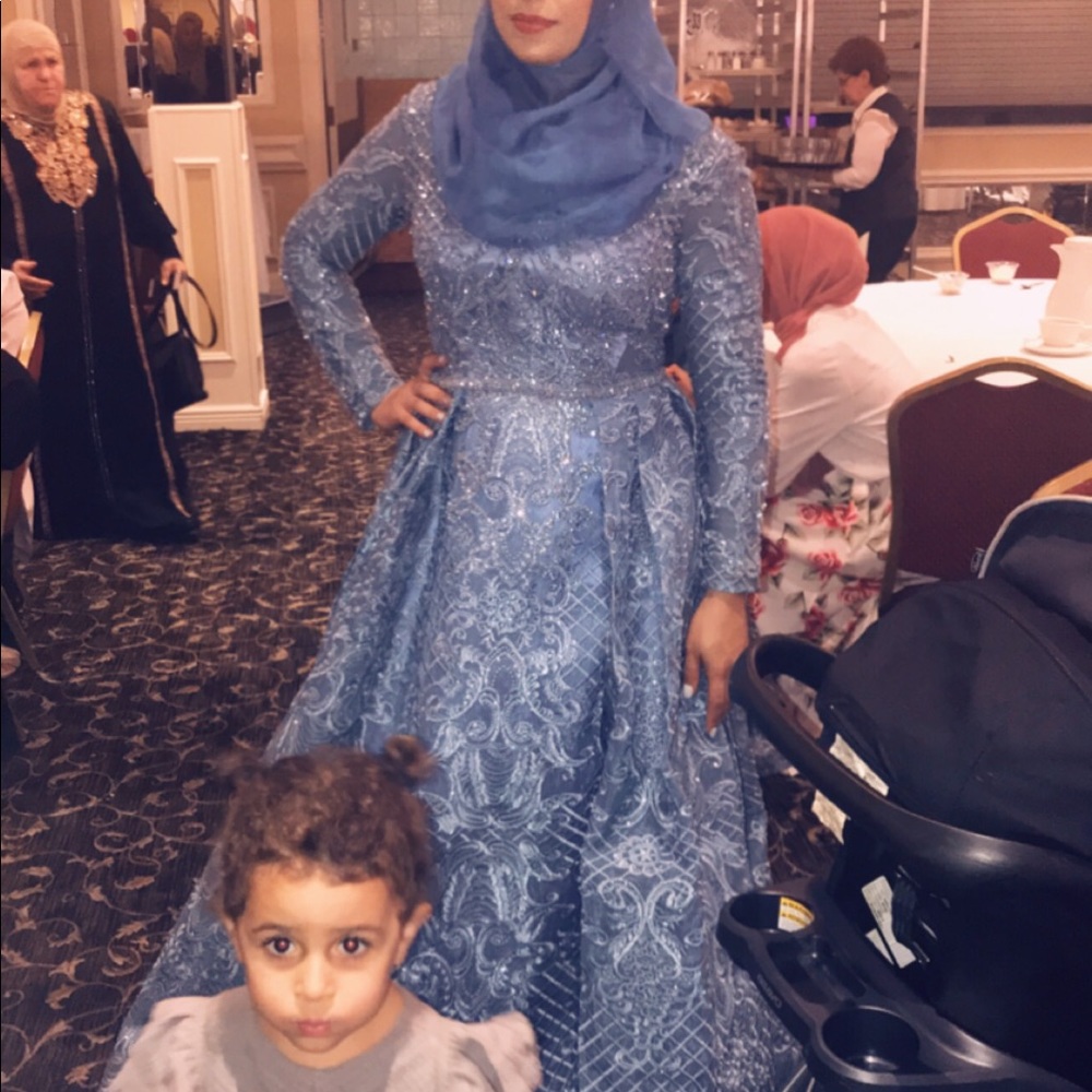 Blue prom long sleeve prom dress